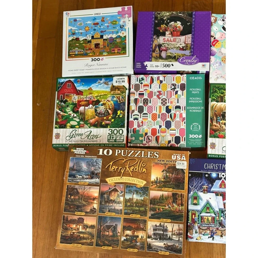 Huge Jigsaw Puzzle Lot 12pc Ravensburger White Mountain Squishmallows TMNT Tin
